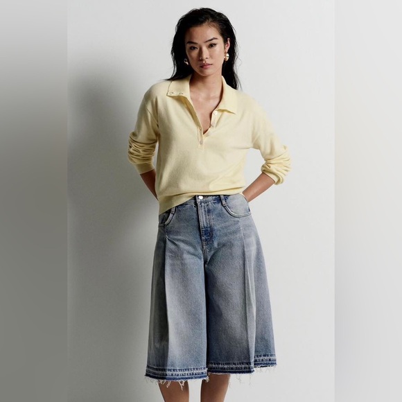 NWT Anthropologie Pilcro Pleated Culotte Wide-Leg Denim Shorts, Size 27 - Picture 7 of 10